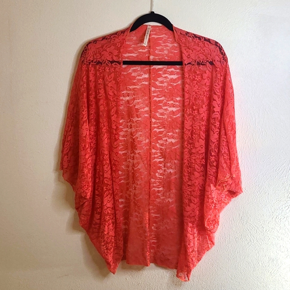 DNA Couture Y2K coral lace vintage kimono/swim cover sz L